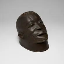 Makonde, Helmet mask, carved wood, hair