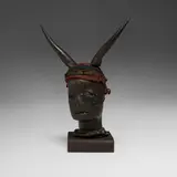 Ekoi, Obang mask, antelope skin over wood, horn, fiber, wicker
