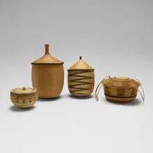 African, Collection of four baskets, reed, cane