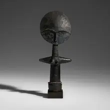 Asante, Akua‘ba fertility figure, carved wood, beads, metal