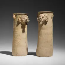 Zapotec, Monte Albán IIIA Cylindrical vases, pair, earthenware with traces of pigment