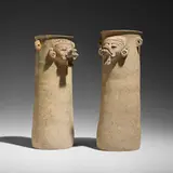 Zapotec, Monte Albán IIIA Cylindrical vases, pair, earthenware with traces of pigment