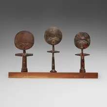 Asante, Akua‘ba fertility figures with custom base, carved wood