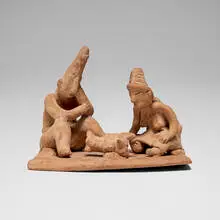 Colima, Figural group with dog, terracotta