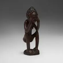 Pende, Squatting female ancestor figure, carved wood
