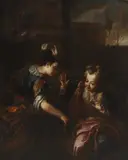 Carle-André van Loo, Untitled, Children playing a game of pick-up-sticks oil on canvas 82 x 64cm
