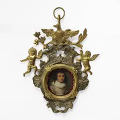 Gonzales Coques, Untitled, in a striped doublet with a lace ruff oil on copper