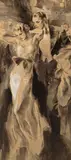 John La Gatta, Couple in evening ware, watercolor en grisaille on illustration board