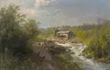 Hermann Herzog, Mill by a mountain stream, believed to be the Sierras