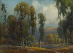 Sunlit path through a eucalyptus grove by Percy Gray, 1926, watercolor on board, sold Aug 2010