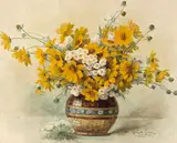 Paul de Longpré, Daisies and Bachelor Buttons