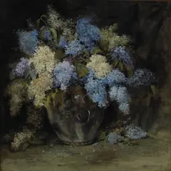 Still life with lilacs by William Hubacek, 1895, oil on canvas, sold Aug 2010