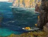 William Posey Silva, Cliffs by the sea, oil on canvas affixed to board