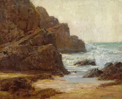 A rocky coastline by Jack Wilkinson Smith, oil on canvas, offered Aug 2010