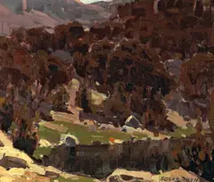 Sierra lake by Edgar Alwin Payne, oil on canvas affixed to board, offered Aug 2010