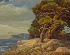 George Kotch, Trees along a rocky coast, oil on board