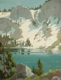 Elmer Wachtel, Snowy slope by water's edge, Sierra Nevada; Snow-covered peaks and pines beside a lake, Sierra Nevada (a pair)