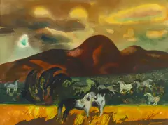 Sunset run by Millard Sheets, 1975, watercolor on paper, offered Aug 2010