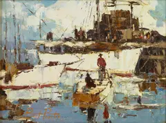 White ships by Burt Procter, 1971, oil on canvas, sold Aug 2010