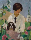 Alice Beard, A girl with her dog, oil on canvas