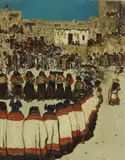 Frank Paul Sauerwein, Rite of passage (Coming of age ceremony), oil on canvas affixed to board