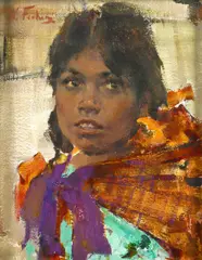 Nicolai Fechin, Head of a girl, oil on canvas