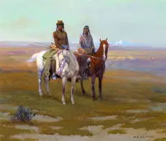 W. Steve Seltzer, Two Indians, oil on board