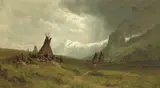 Ransome Gillett Holdridge, Indian camp with mountains in the distance