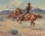 Gray Bartlett, Herding horses on the range, oil on canvas