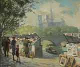 Constantine Kluge, A view of the Seine River with the Notre Dame Cathedral in the distance, oil on canvas