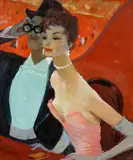 Jean-Gabriel Domergue, La Loge, oil on masonite