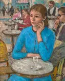 François Gall, Au café de Paris, oil on canvas