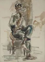 Gen Paul, Le joueur d'armonica, 1928, charcoal and watercolor on paper laid on paper board