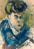 Untitled (Portrait of a figure in blue) by Anatoly Zverev, 1965, mixed media on paper, sold May 2010