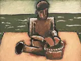 Josef Herman R.A., Fisherman with Basket, 1980, oil on board
