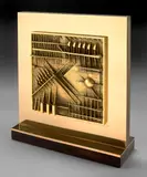 Bassorilievo by Arnaldo Pomodoro, 1977, bronze with gold patina, sold May 2010