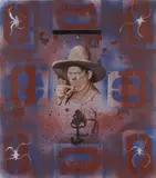 Thaddeus Strode, Texaco Gamma Rays, 1988, mixed media collage on canvas on masonite