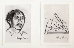 Untitled (Man with moustache); Untitled (Hand of the artist) (2) by Diego Rivera, charcoal on paper, sold May 2010