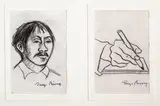 Diego Rivera, Untitled (Man with moustache); Untitled (Hand of the artist) (2), charcoal on paper