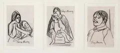 Untitled (Woman with hands clasped); Untitled (Woman with small boy); Untitled (Portrait of a man) (3) by Diego Rivera, charcoal pencil on paper, sold May 2010