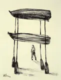 Kcho, Instalación, 2001, oil stick on paper