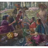 Antonio Gómez Rodríguez, Fiesta en Xochimilco, ca. 1930, Óleo sobre tela