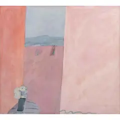 Joy Laville, Florero azul y mujer recostada, Óleo sobre tela