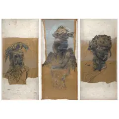 Roberto Fabelo, Sin título, de la serie Fragmentos vitales, Pastel y crayón sobre papel kraft sobre papel amate