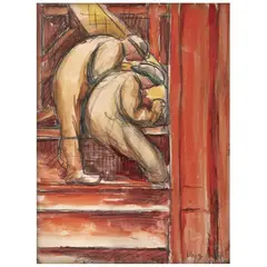 Obreros, boceto para mural by Diego Rivera, Acuarela y lápiz de grafito sobre papel, offered Nov 2021