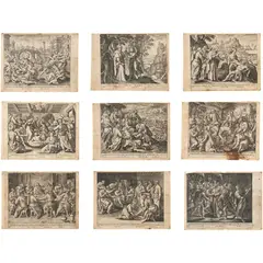 Maerten de Vos, (BÉLGICA, 1532 - 1603), ADRIAN COLLAERT (BÉLGICA, CA. 1560 - 1618) Y IOAN GALLE (BÉLGICA, CA. 1600 - 1676), Grabados, 19 x 25 cm