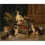 Leon Charles Hubert, GATITOS JUGANDO, Óleo sobre tela