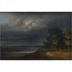 Giuseppe Canella, PAISAJE LACUSTRE, Óleo sobre tela