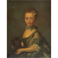 A la Manera de Jean-baptiste Perronneau, RETRATO DE NIÑA CON GATO, Óleo sobre tela