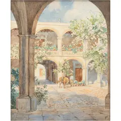 Paul Fischer, VISTA DE HACIENDA, Acuarela sobre papel